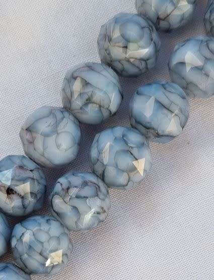 *Clearance Sale*6pc x 12mm Smoky / Round  / Faceted /  Marble Glass Beads