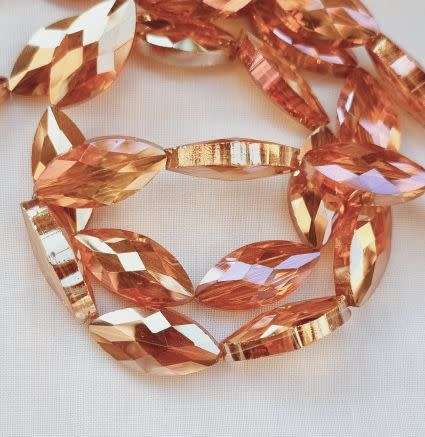 *Clearance Sale*6pc  (25x12mm) Orange / Oval  / Electroplate / Faceted Glass Beads
