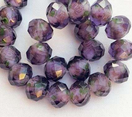 10 pc Purple Gold Sand Lampwork Rondelle Glass  Beads  10x7 mm