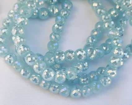 *Clearance Sale*15Pc x (7.5x6mm) Light Blue Opaque Faceted Glass Beads