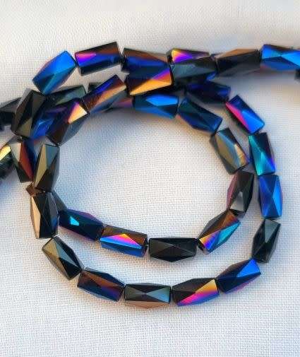 *Clearance Sale*10pc (8x4mm) Black / Blue / Column / Electroplated Glass Beads