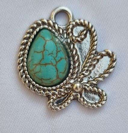 *Clearance Sale*1pc Tibetan Style Pendant With  Synthetic Turquoise (25x23mm) - Each