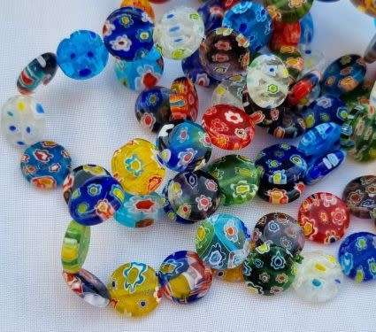 10 pc x 12mm Handmade Millefiori Glass Mixed Flat Round Beads