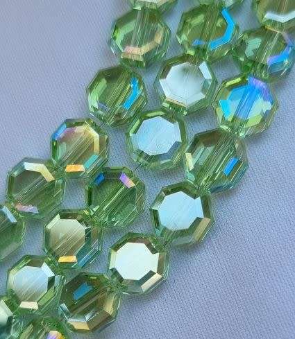 *Clearance Sale*12pc x 7mm  Light Green / AB/  Octagon Glass Beads