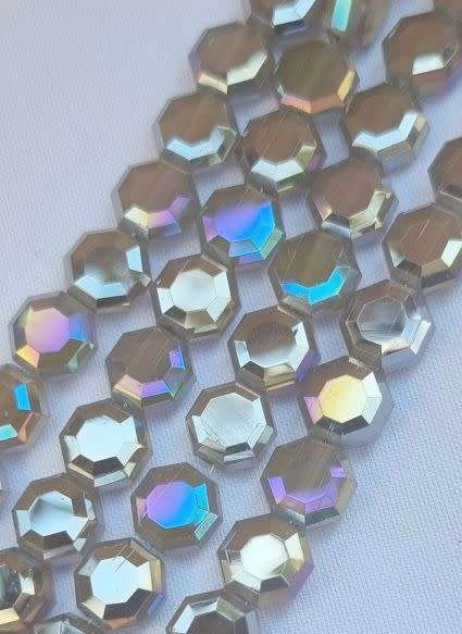 *Clearance Sale*12pc x 7mm  Opaque Light Brown / AB/  Octagon Glass Beads