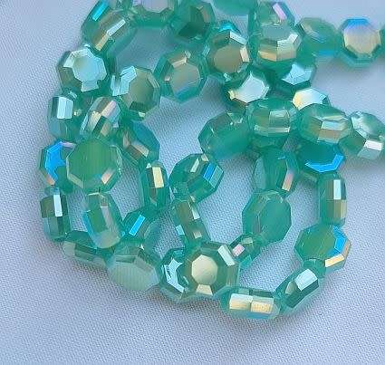 *Clearance Sale*12pc x 7mm  Opaque Green / AB / Octagon Glass Beads