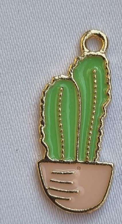 *Clearance Sale*1pc Cactus / Bright Green / Gold Tone /  Enamel  Charm / 23x9mm