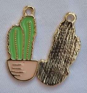 *Clearance Sale*1pc Cactus / Bright Green / Gold Tone /  Enamel  Charm / 23x9mm