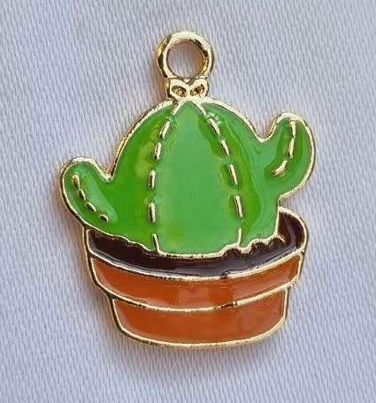 *Clearance Sale*1pc Cactus / Bright Green / Gold Tone /  Enamel  Charm / 19x16mm