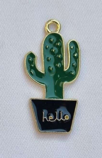 *Clearance Sale*1pc Cactus / Dark Green / Gold Tone /  Enamel  Charm / 27x13mm