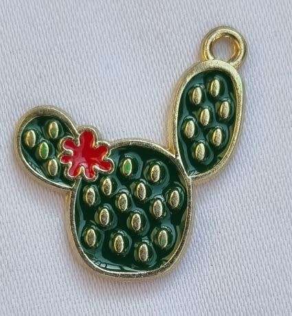 *Clearance Sale*1pc Cactus / Green / Red  / Gold Tone /  Enamel  Charm / 23x19mm