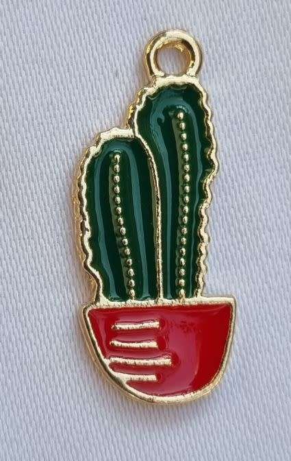 *Clearance Sale*1pc Cactus / Dark Green Green / Gold Tone /  Enamel  Charm / 23x9mm