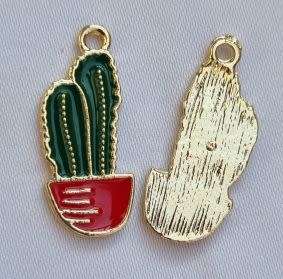 *Clearance Sale*1pc Cactus / Dark Green Green / Gold Tone /  Enamel  Charm / 23x9mm