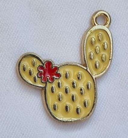 *Clearance Sale*1pc Cactus / Yellow / Red  / Gold Tone /  Enamel  Charm / 23x19mm
