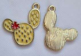 *Clearance Sale*1pc Cactus / Yellow / Red  / Gold Tone /  Enamel  Charm / 23x19mm