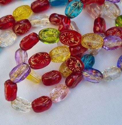 20pc x 10mm Mixed / Oval / Gold Detail Glass Beads