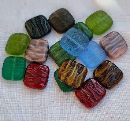 10pc  Mixed Square Czech Glass Beads / 16mm
