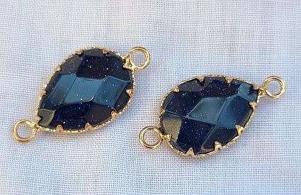 *Clearance Sale*1 pc Blue Goldstone / Drop / Gold Tone /  Connector /  (27x14mm)