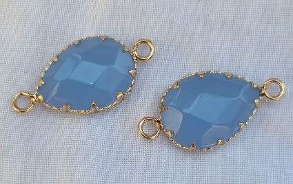 *Clearance Sale*1 pc Natural / Blue Lace Agate  / Drop / Gold Tone /  Connector /  (27x14mm)