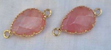 *Clearance Sale*1 pc Natural / Cherry Quartz Glass  / Drop / Gold Tone /  Connector /  (27x14mm)