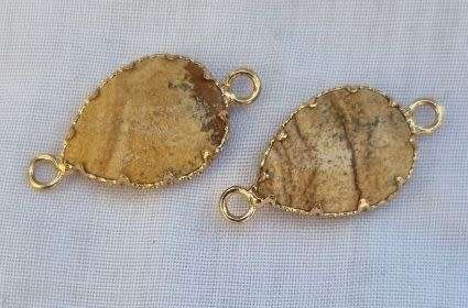 *Clearance Sale*1 pc Natural / Jasper  / Drop / Gold Tone /  Connector /  (27x14mm)