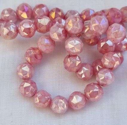 10pc x 8mm Red Round Marble Faceted  Glass Beads