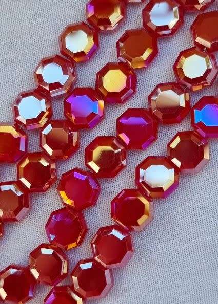 *Clearance Sale*12pc x 7mm  Opaque Red / AB / Octagon Glass Beads