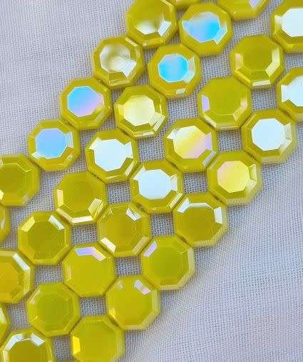*Clearance Sale*12pc x 7mm  Opaque Yellow / AB / Octagon Glass Beads