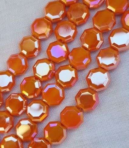 *Clearance Sale*12pc x 7mm  Opaque Orange / AB / Octagon Glass Beads