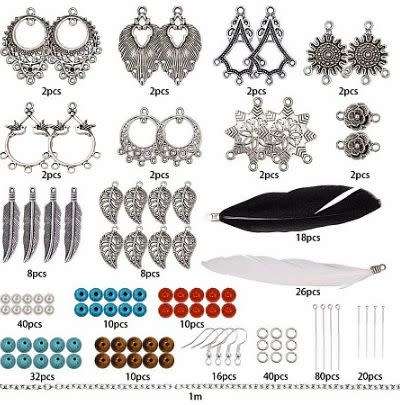 ***DIY***  8 Pairs Goose Feather Pendants / Synthetic Turquoise Beads /  Earing Making Kit