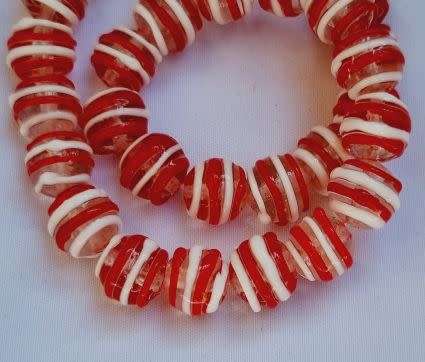 *Clearance Sale*1pc x +/- 12mm Red / White Round Lampwork Glass Bead