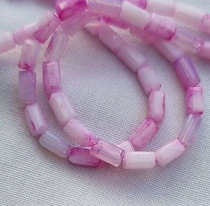 *Clearance Sale*20pc Pink Square Tube  Marble  Glass Beads (6.5 x 3.5mm)