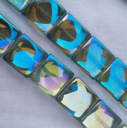 *Clearance Sale*10pc x12mm Green / Square  / Electroplate / Glass Beads