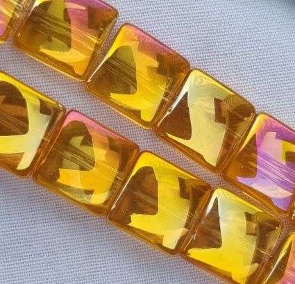 *Clearance Sale*10pc x12mm Orange / Square  / Electroplate / Glass Beads
