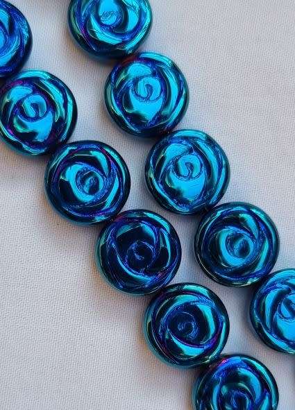 *Clearance Sale*10pc  (10mm) Blue/ Flat Round / Flower  / Electroplate  Glass Beads