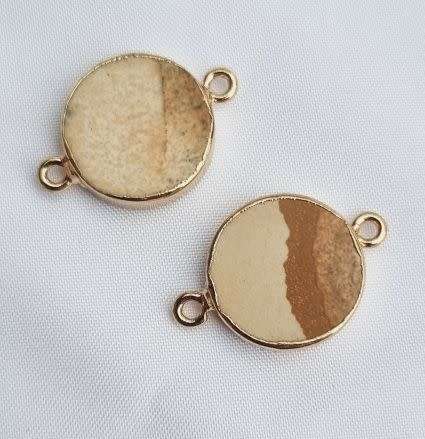 *Clearance Sale*1pc  Natural Link / Connector / Gold Edge/ Flat Round +/-17x 15mm