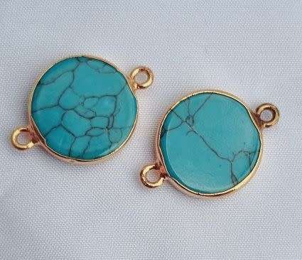 *Clearance Sale*1pc  Natural Link / Connector / Gold Edge/ Flat Round +/-17x 15mm