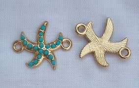 *Clearance Sale*1pc Starfish /  Gold Tone /  Turquoise / Connector /  24x 19mm
