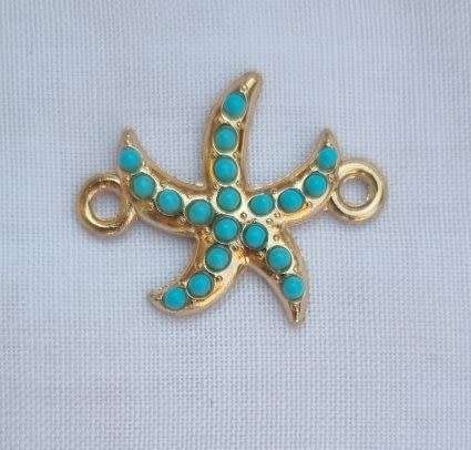 *Clearance Sale*1pc Starfish /  Gold Tone /  Turquoise / Connector /  24x 19mm