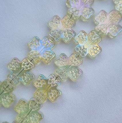 *Clearance Sale*6pc  (11.5mm) Light Yellow Cross / Flower  / Electroplate  Glass Beads