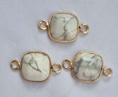 *Clearance Sale*1 pc Natural /  Howlite / Square / Gold Tone /  Connector /  (21x13mm)