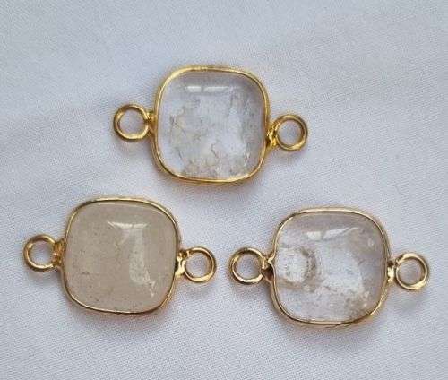 *Clearance Sale*1 pc Natural /  Quartz Crystal / Square / Gold Tone /  Connector /  (21x13mm)