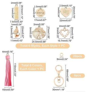 ***DIY*** Keychain Pendant /  Leather Tassels  / 6Pcs  /  Making Kit