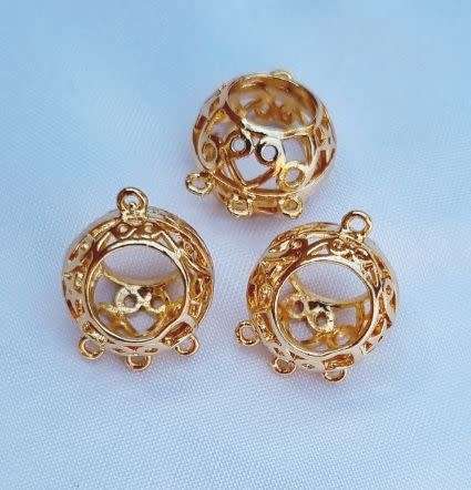 1pc Chandelier Component /  18K Gold Plated  / Round /17x13x11mm