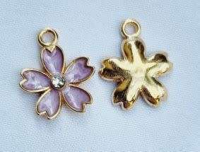 *Clearance Sale*1pc Purple / Flower / Gold Tone / Rhinestone / Enamel  Charm / 17x14mm