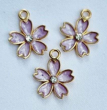 *Clearance Sale*1pc Purple / Flower / Gold Tone / Rhinestone / Enamel  Charm / 17x14mm