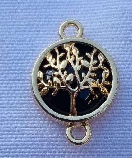 *Clearance Sale*1pc  Gold Tone / Tree Of Life / Black Glass Bead / Connector / Flat Round +