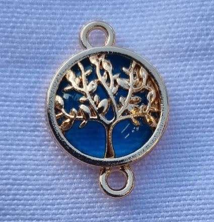 *Clearance Sale*1pc  Gold Tone / Tree Of Life / Blue Glass Bead / Connector / Flat Round +/-