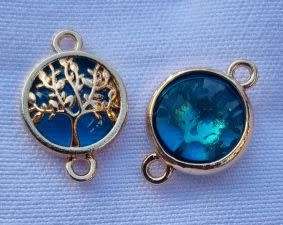 *Clearance Sale*1pc  Gold Tone / Tree Of Life / Blue Glass Bead / Connector / Flat Round +/-