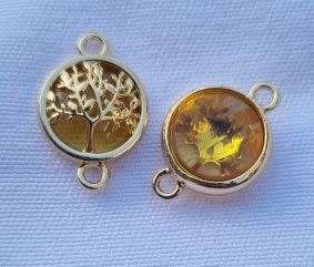 *Clearance Sale*1pc  Gold Tone / Tree Of Life / Yellow Glass Bead / Connector / Flat Round +/-